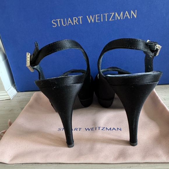Stuart Weitzman Black Satin Slingback Evening Shoes - Picture 3 of 8